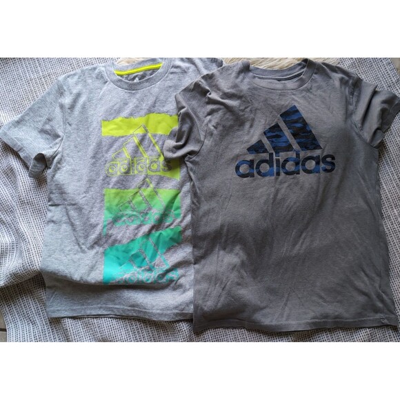 (2) Gray ADIDAS Boy's size 10/12 CLIMATE SHIRT Logo Shirts Short Sleeve Casual - Picture 2 of 11